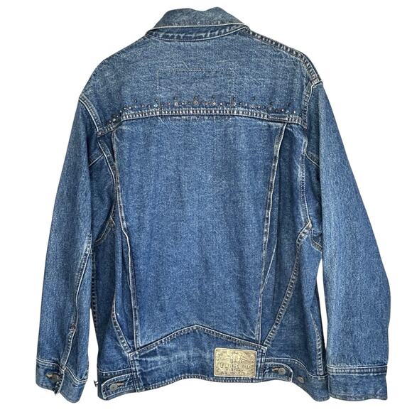 VTG Freego Western Denim Jacket 80s Medium Stud Sequin Embellished Oversized - Picture 2 of 13